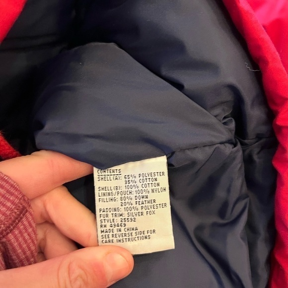 Mulberry Street Outerwear Red Puffy Goose Down Jacket with silver Fox fur Small - Picture 3 of 8